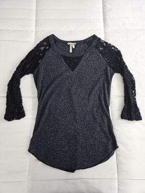Kirra Baseball Tee with Black Lace Sleeves